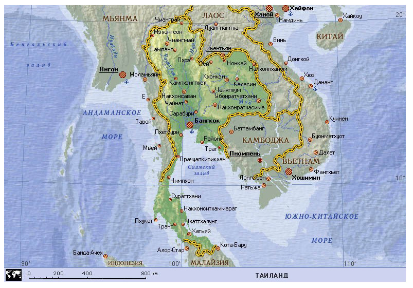 Физическая карта Таиланда